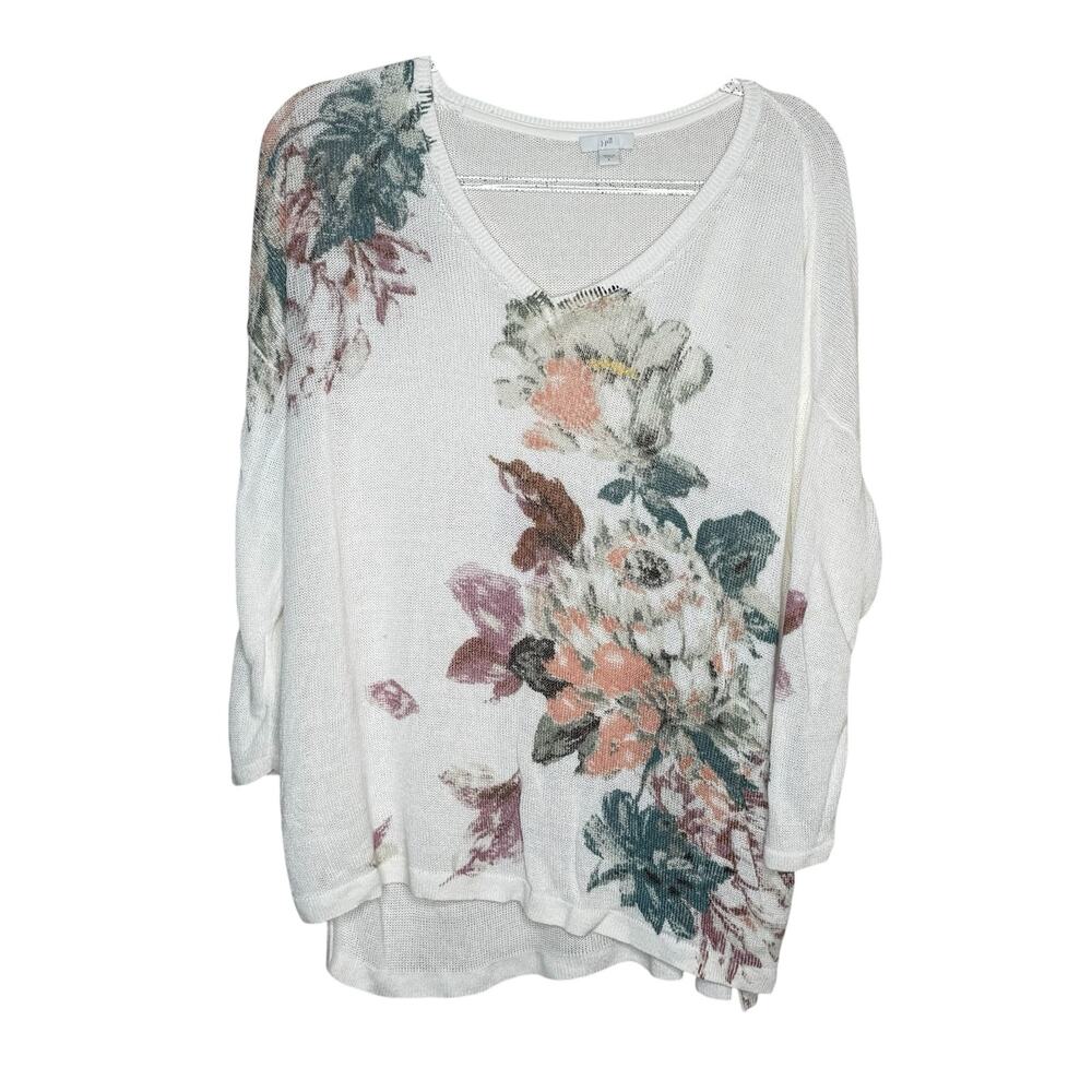 J. Jill Large Linen Blend Floral Knit Sweater Tunic Cottagecore Boho Lightweight